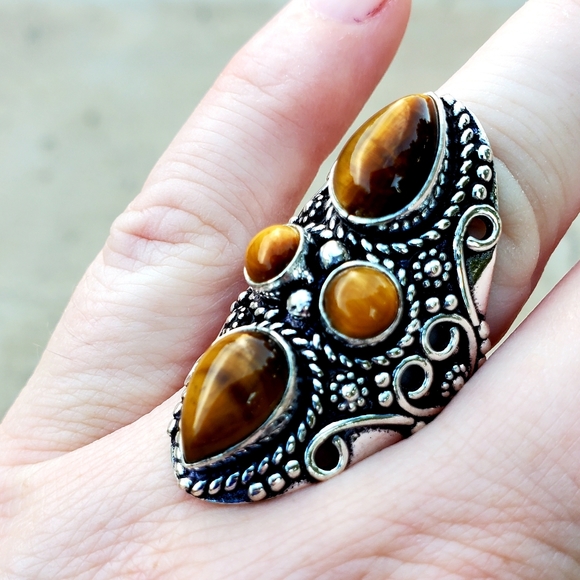New Tiger Eye 925 Silver Statement Ring. - Picture 4 of 13